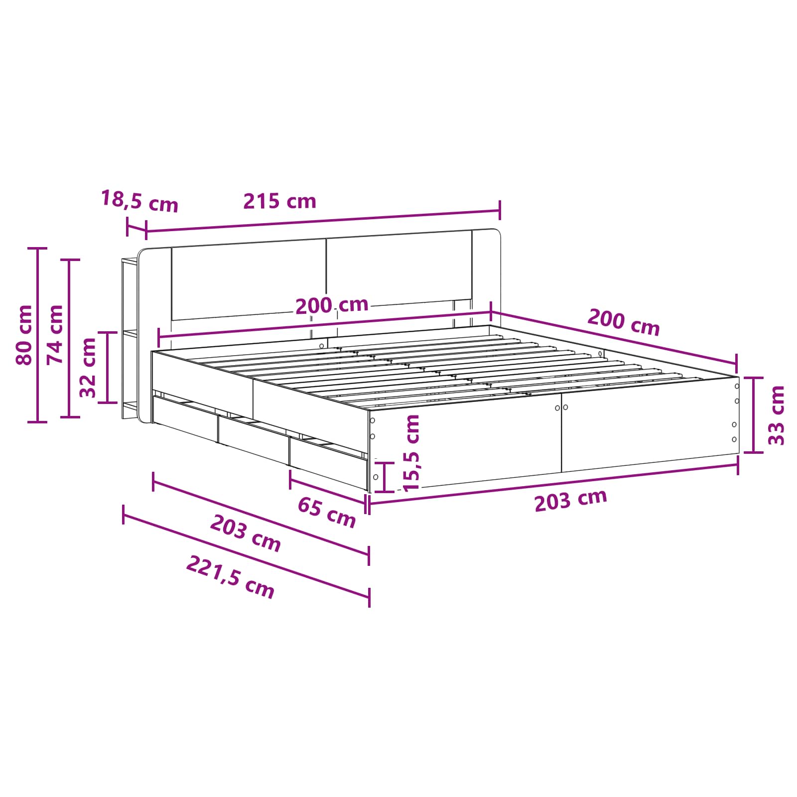 Bettgestell mit Stauraum Grau Sonoma 200 x 200 cm Holzwerkstoff