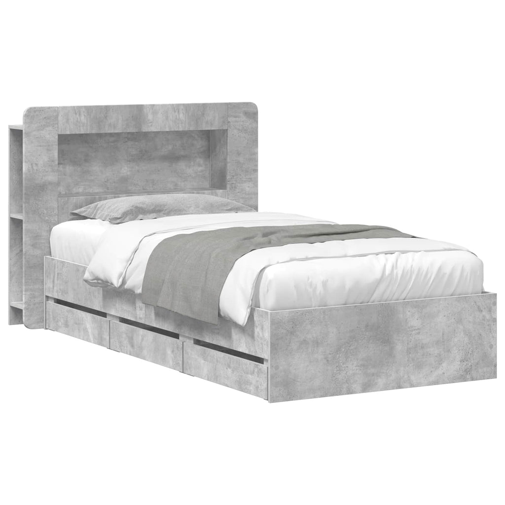 Bettgestell mit Stauraum Betongrau 75 x 190 cm Holzwerkstoff