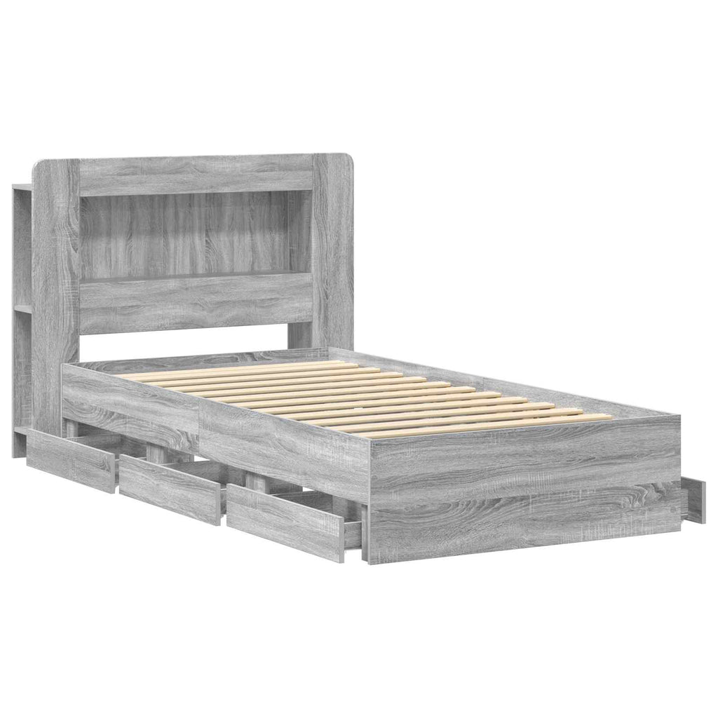 Bettgestell mit Stauraum Grau Sonoma 75 x 190 cm Holzwerkstoff