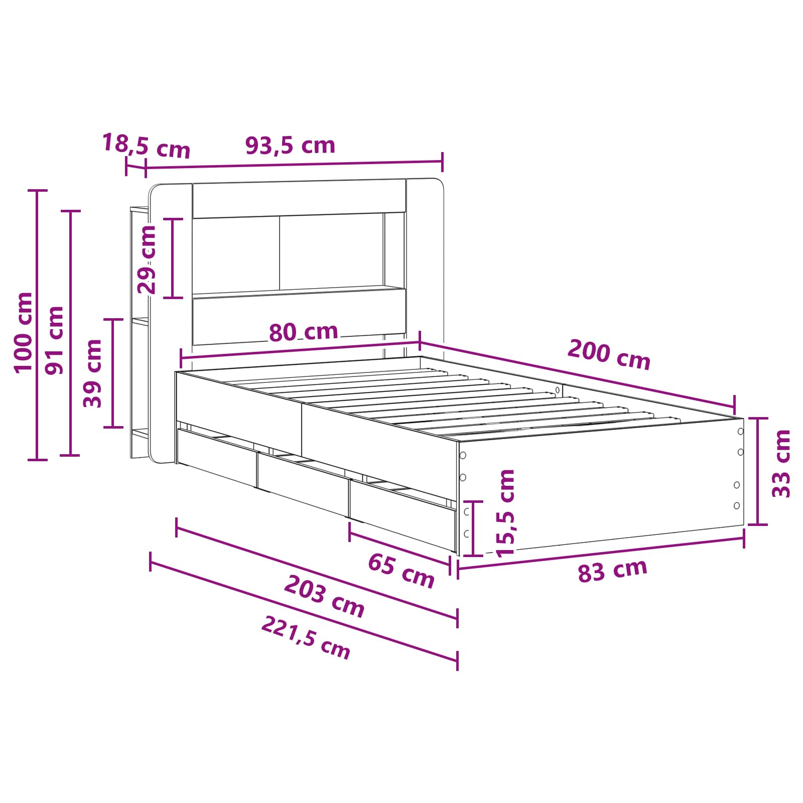 Bettgestell mit Stauraum Sonoma-Eiche 80 x 200 cm Holzwerkstoff