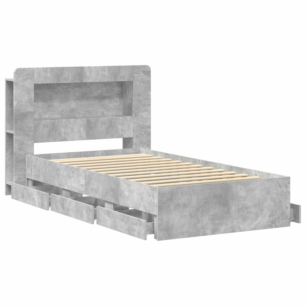 Bettgestell mit Stauraum Betongrau 90 x 190 cm Holzwerkstoff