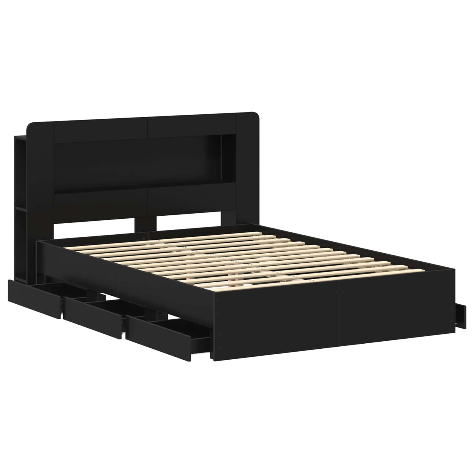 Bettgestell mit Stauraum Schwarz 140 x 190 cm Holzwerkstoff