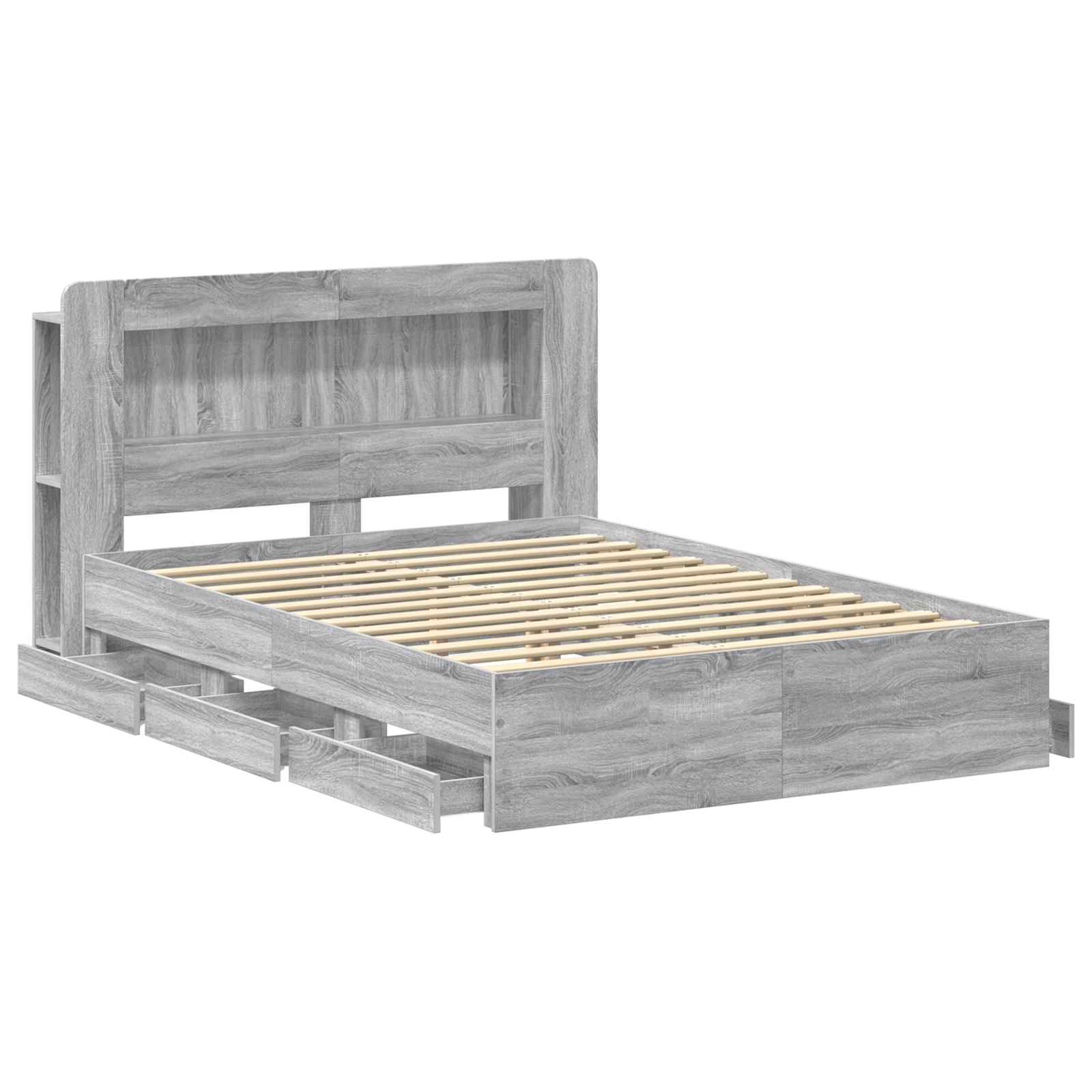 Bettgestell mit Stauraum Grau Sonoma 140 x 200 cm Holzwerkstoff