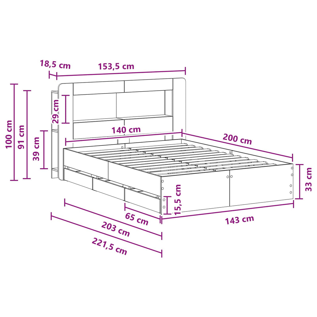 Bettgestell mit Stauraum Grau Sonoma 140 x 200 cm Holzwerkstoff