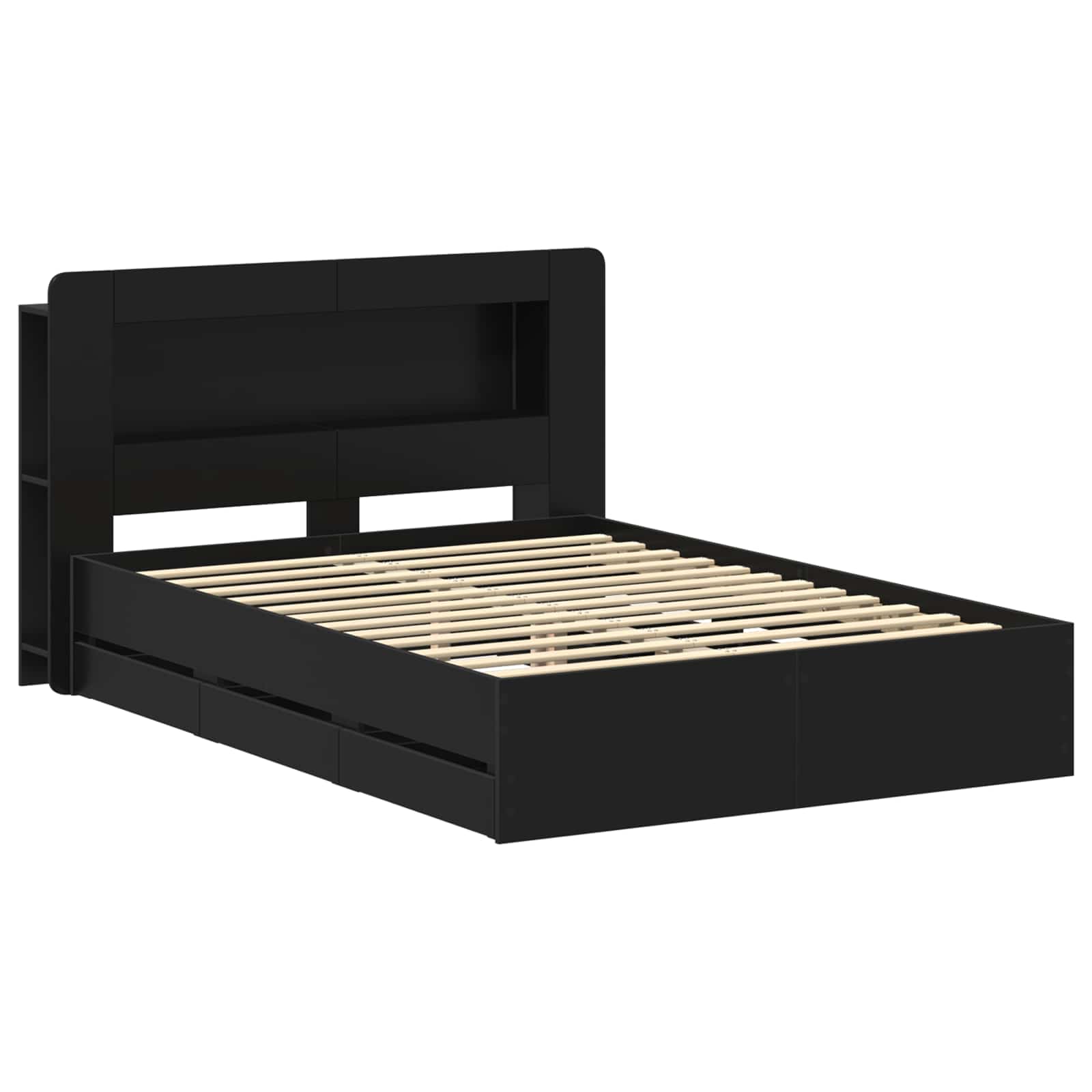 Bettgestell mit Stauraum Schwarz 150 x 200 cm Holzwerkstoff
