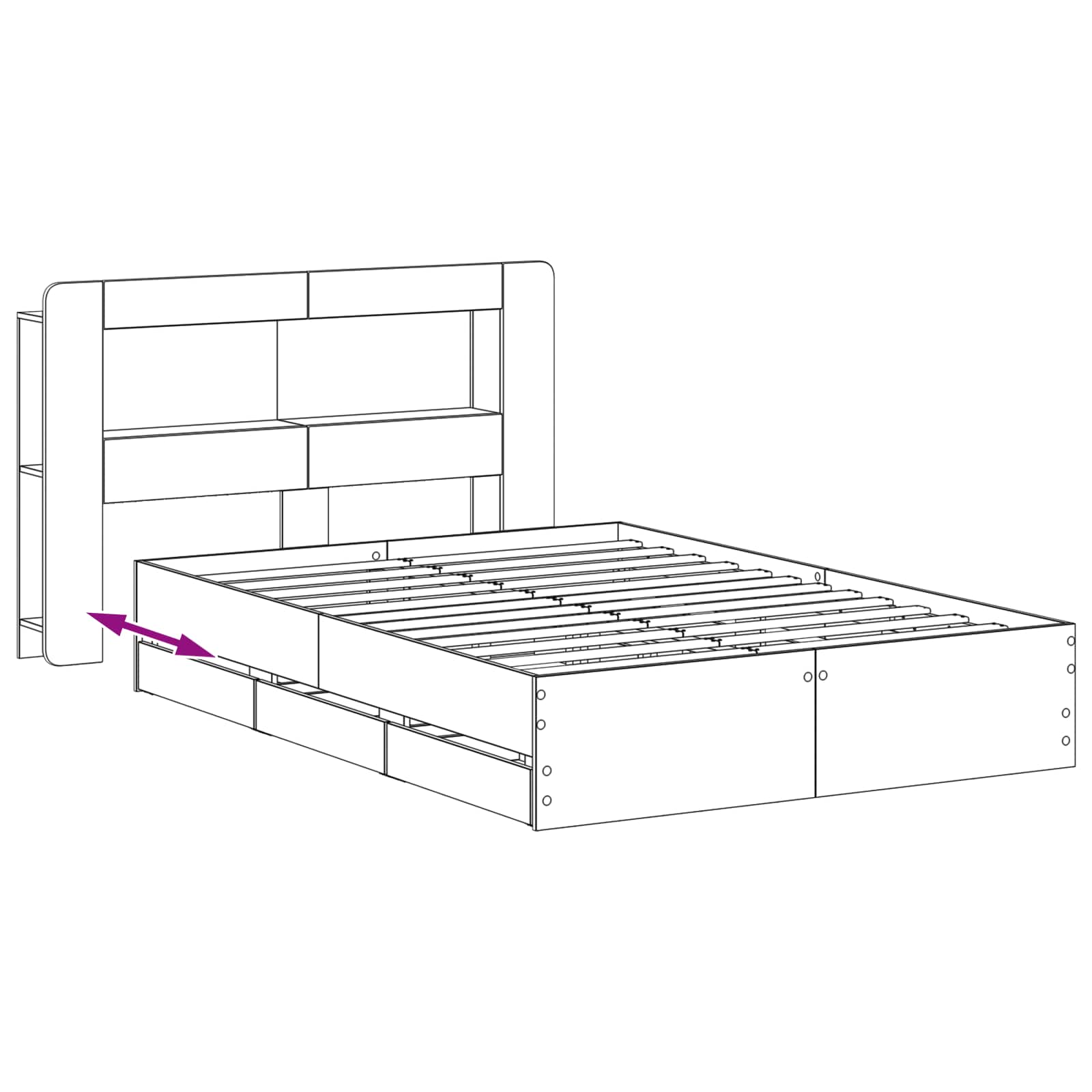 Bettgestell mit Stauraum Schwarz 150 x 200 cm Holzwerkstoff