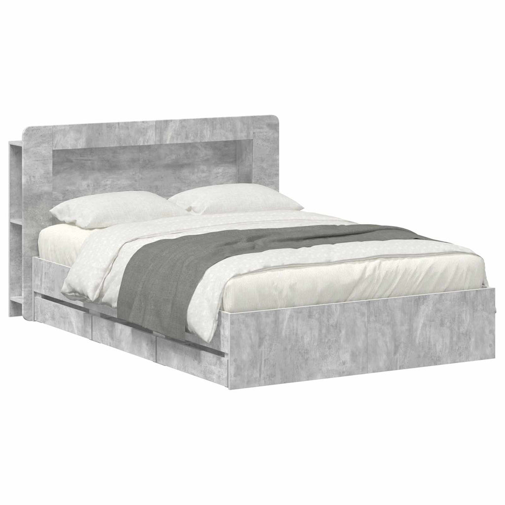 Bettgestell mit Stauraum Betongrau 150 x 200 cm Holzwerkstoff
