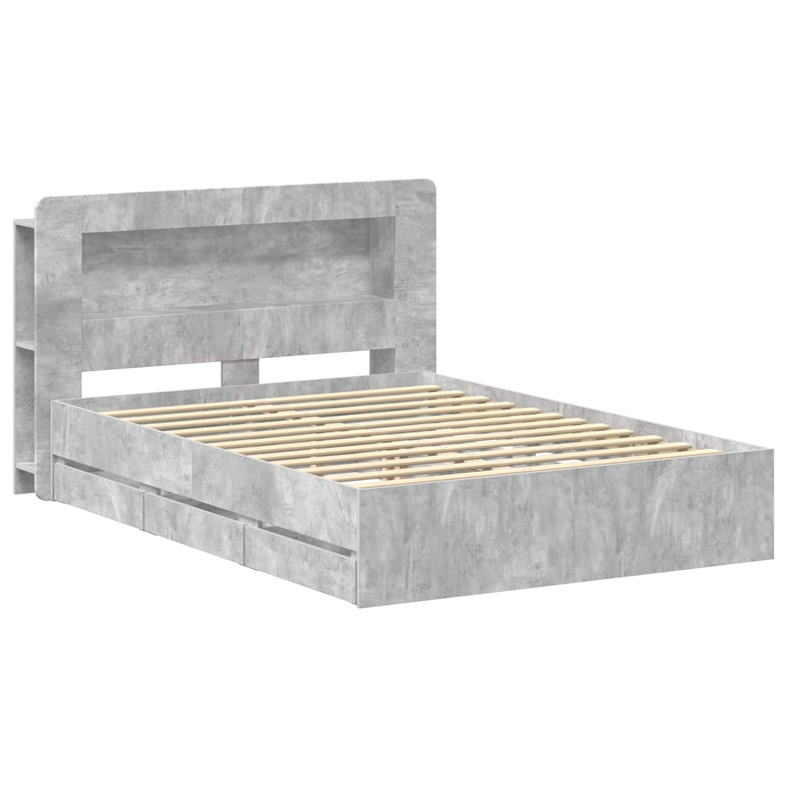 Bettgestell mit Stauraum Betongrau 150 x 200 cm Holzwerkstoff