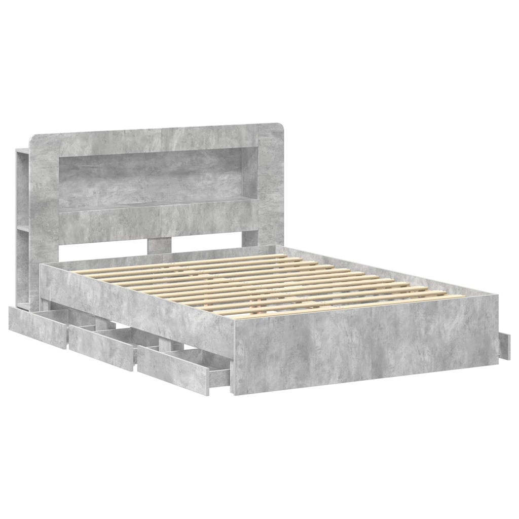 Bettgestell mit Stauraum Betongrau 150 x 200 cm Holzwerkstoff