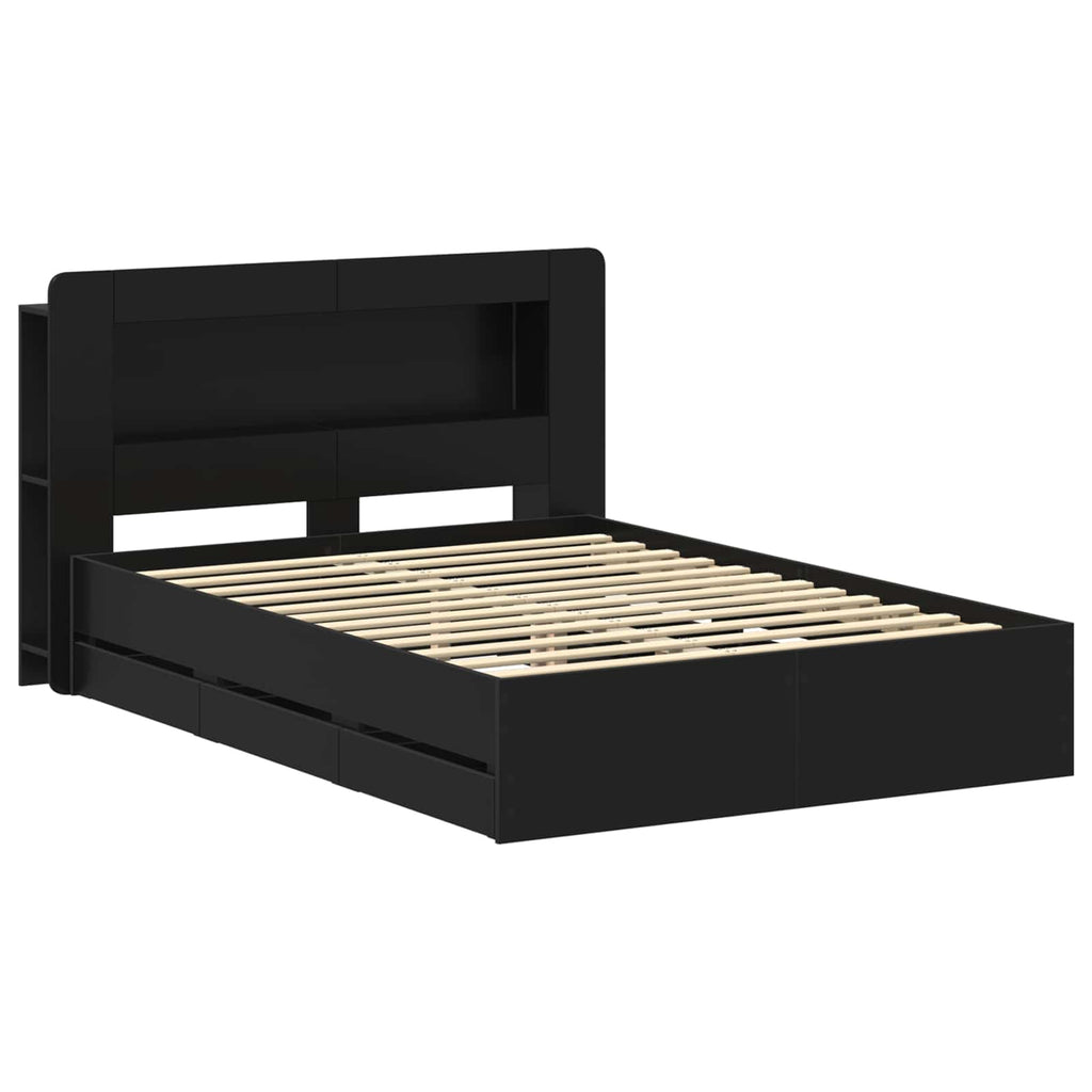 Bettgestell mit Stauraum Schwarz 160 x 200 cm Holzwerkstoff