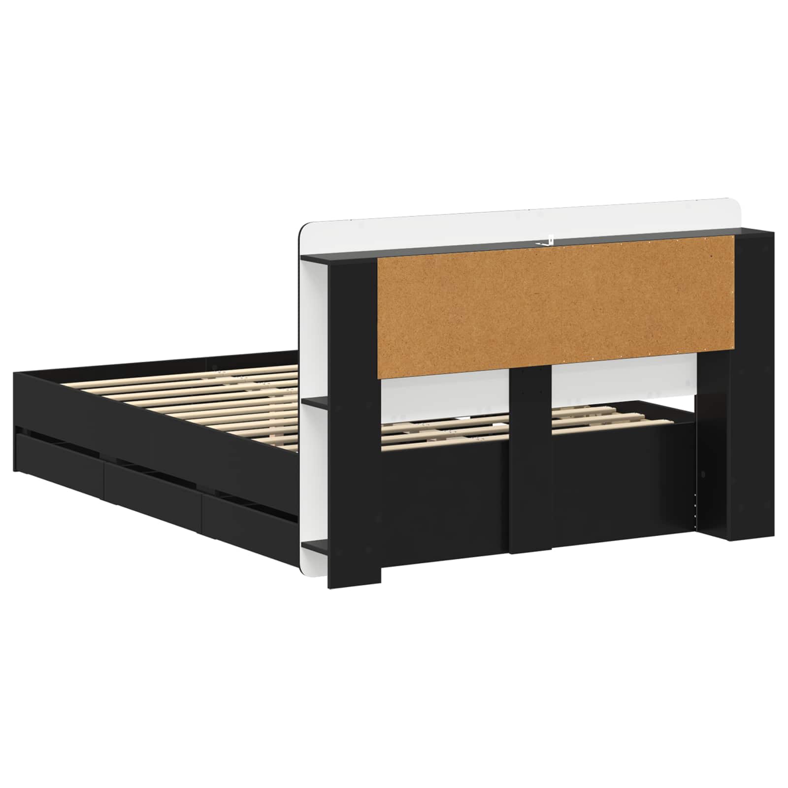 Bettgestell mit Stauraum Schwarz 160 x 200 cm Holzwerkstoff