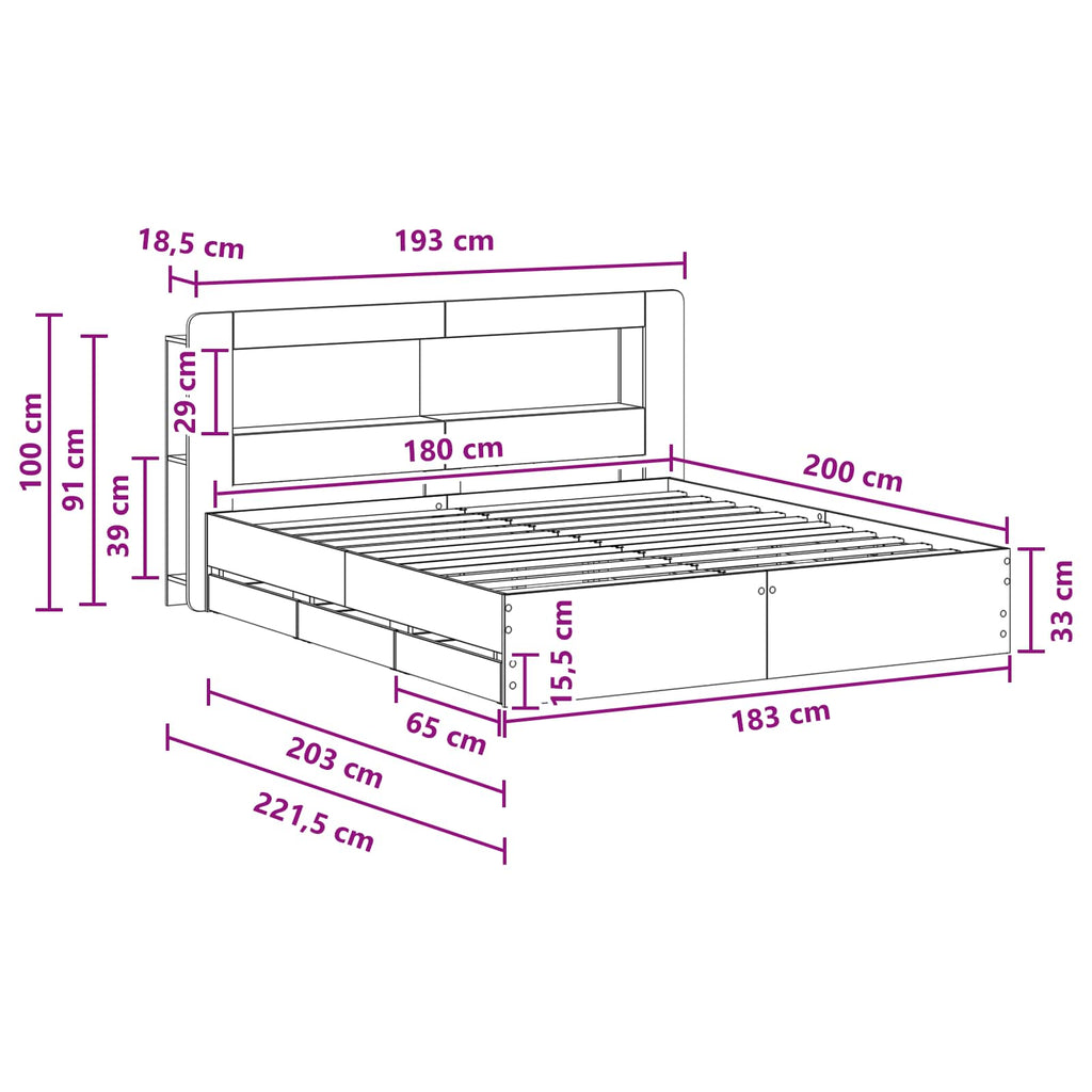 Bettgestell mit Stauraum Schwarz 180 x 200 cm Holzwerkstoff
