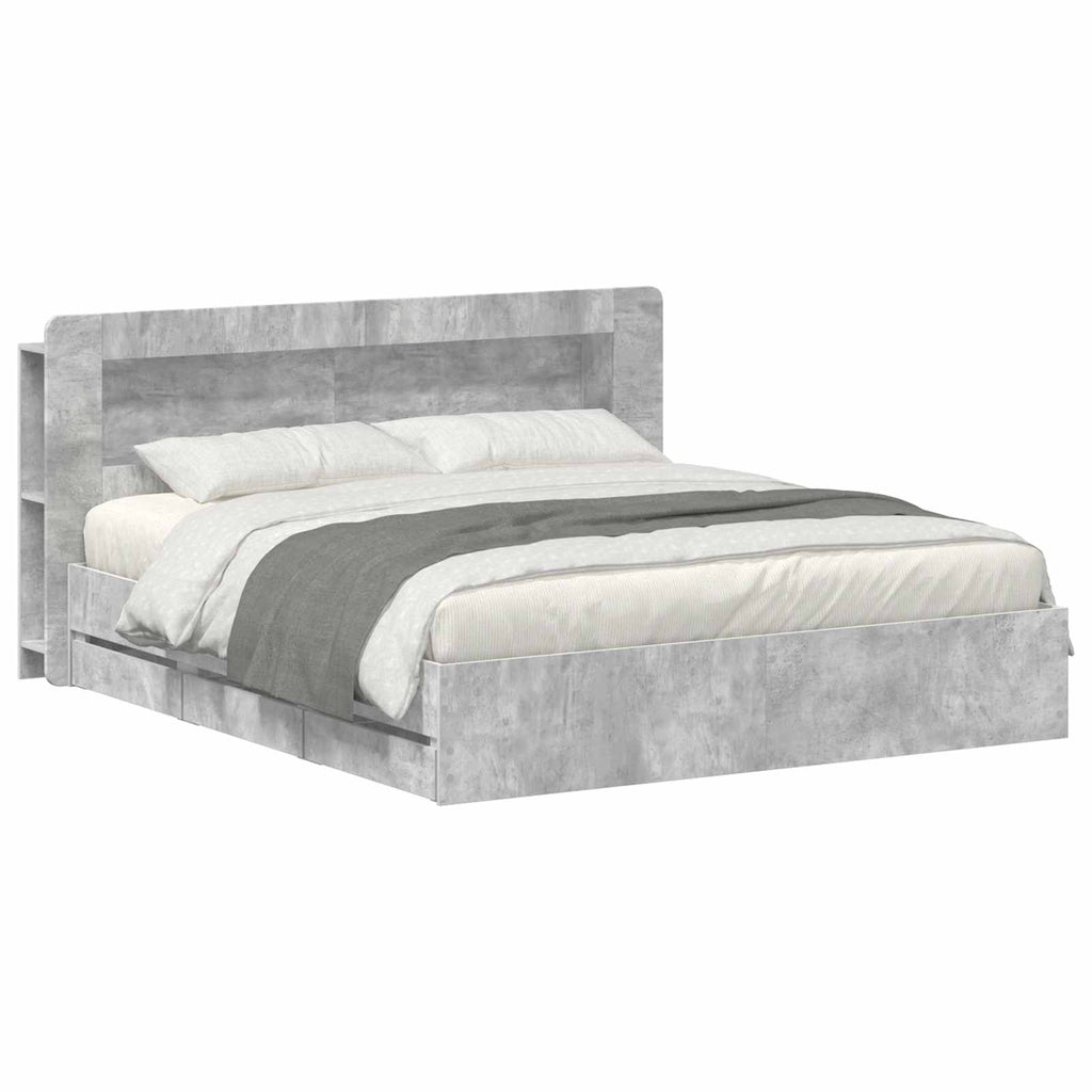 Bettgestell mit Stauraum Betongrau 180 x 200 cm Holzwerkstoff