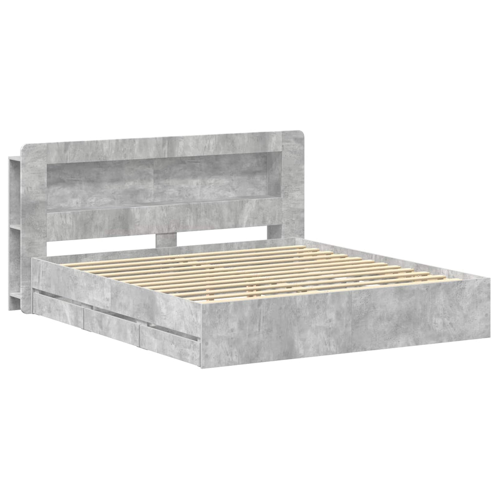 Bettgestell mit Stauraum Betongrau 180 x 200 cm Holzwerkstoff