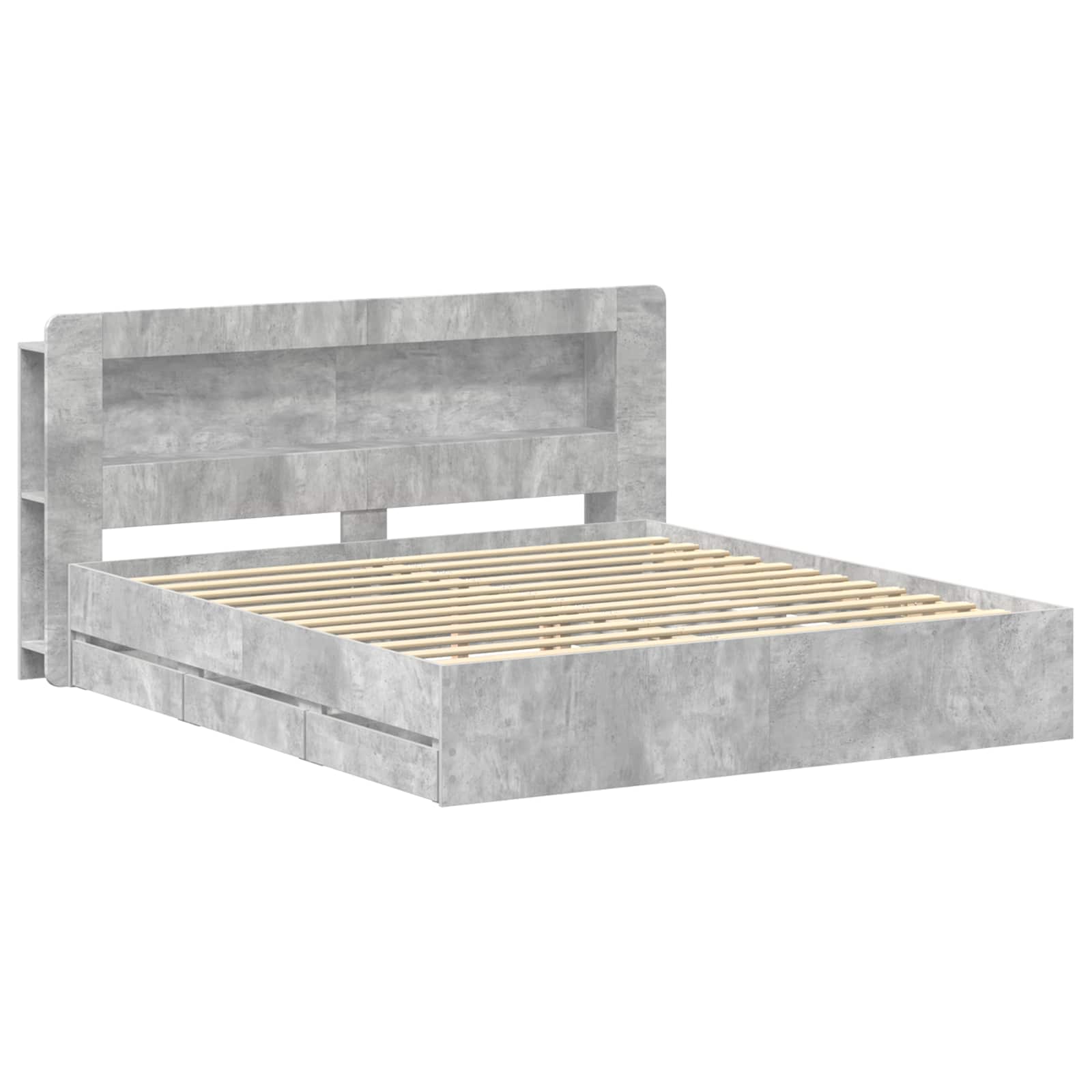 Bettgestell mit Stauraum Betongrau 180 x 200 cm Holzwerkstoff
