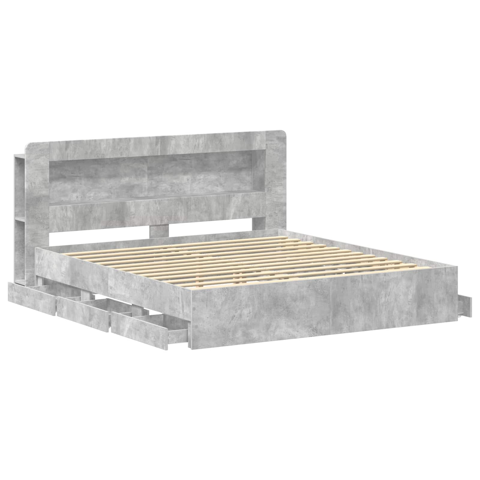 Bettgestell mit Stauraum Betongrau 180 x 200 cm Holzwerkstoff