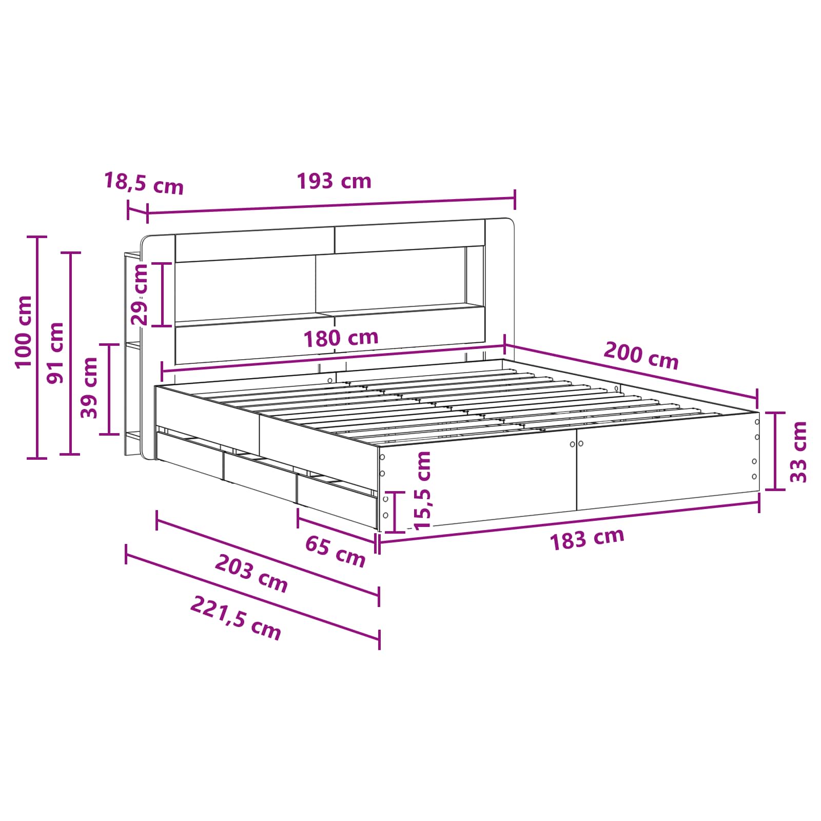 Bettgestell mit Stauraum Betongrau 180 x 200 cm Holzwerkstoff