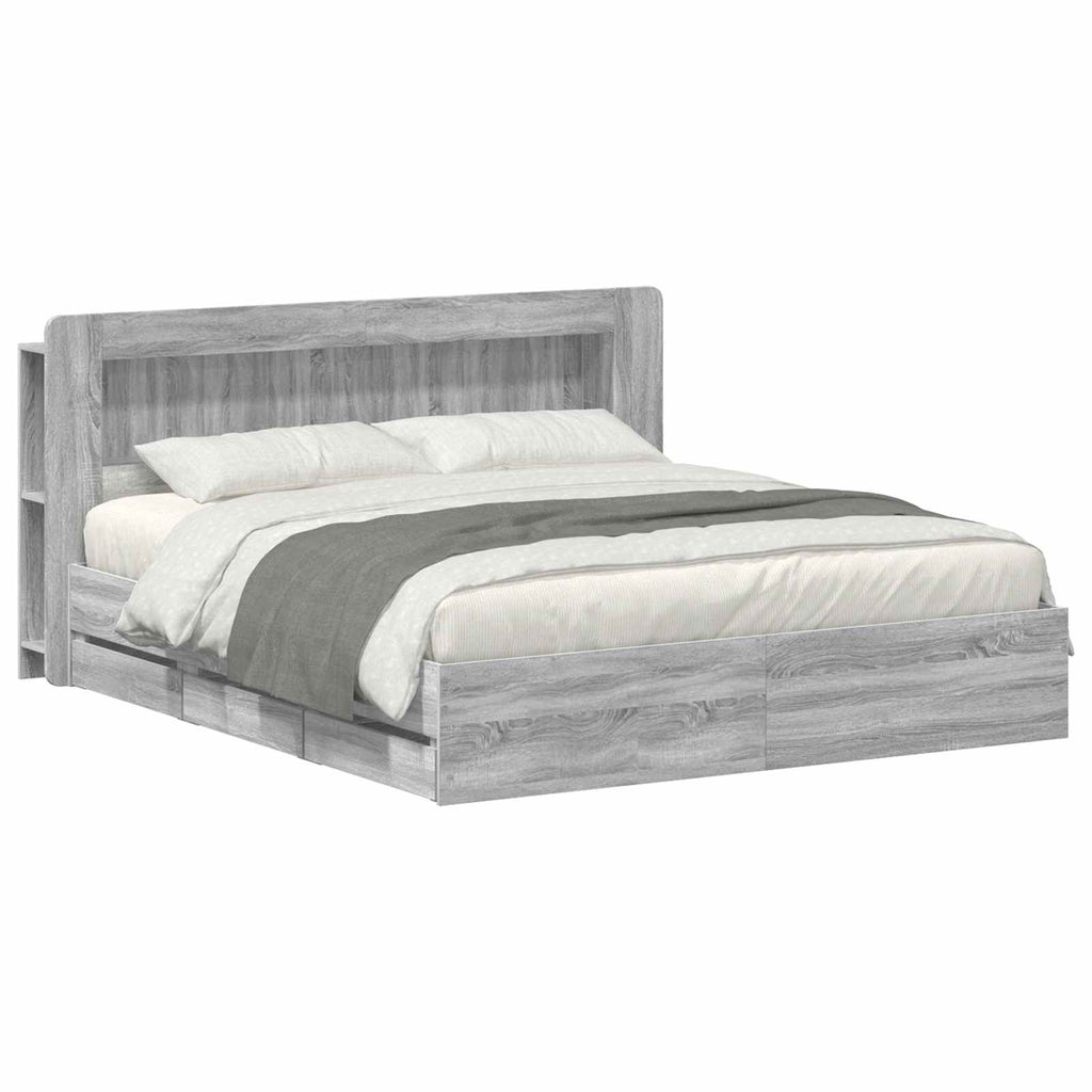 Bettgestell mit Stauraum Grau Sonoma 180 x 200 cm Holzwerkstoff