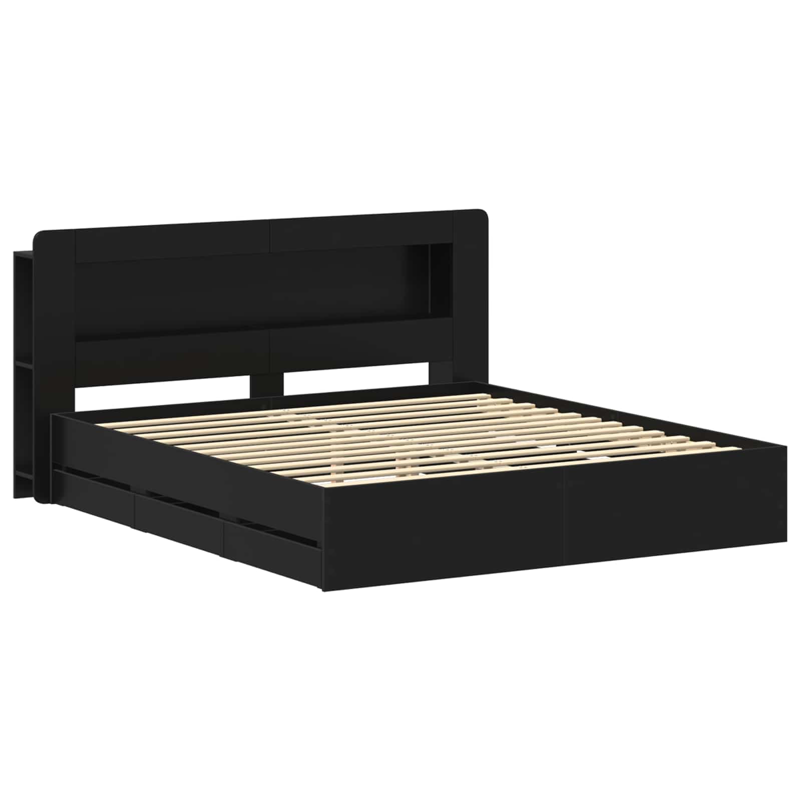 Bettgestell mit Stauraum Schwarz 200 x 200 cm Holzwerkstoff
