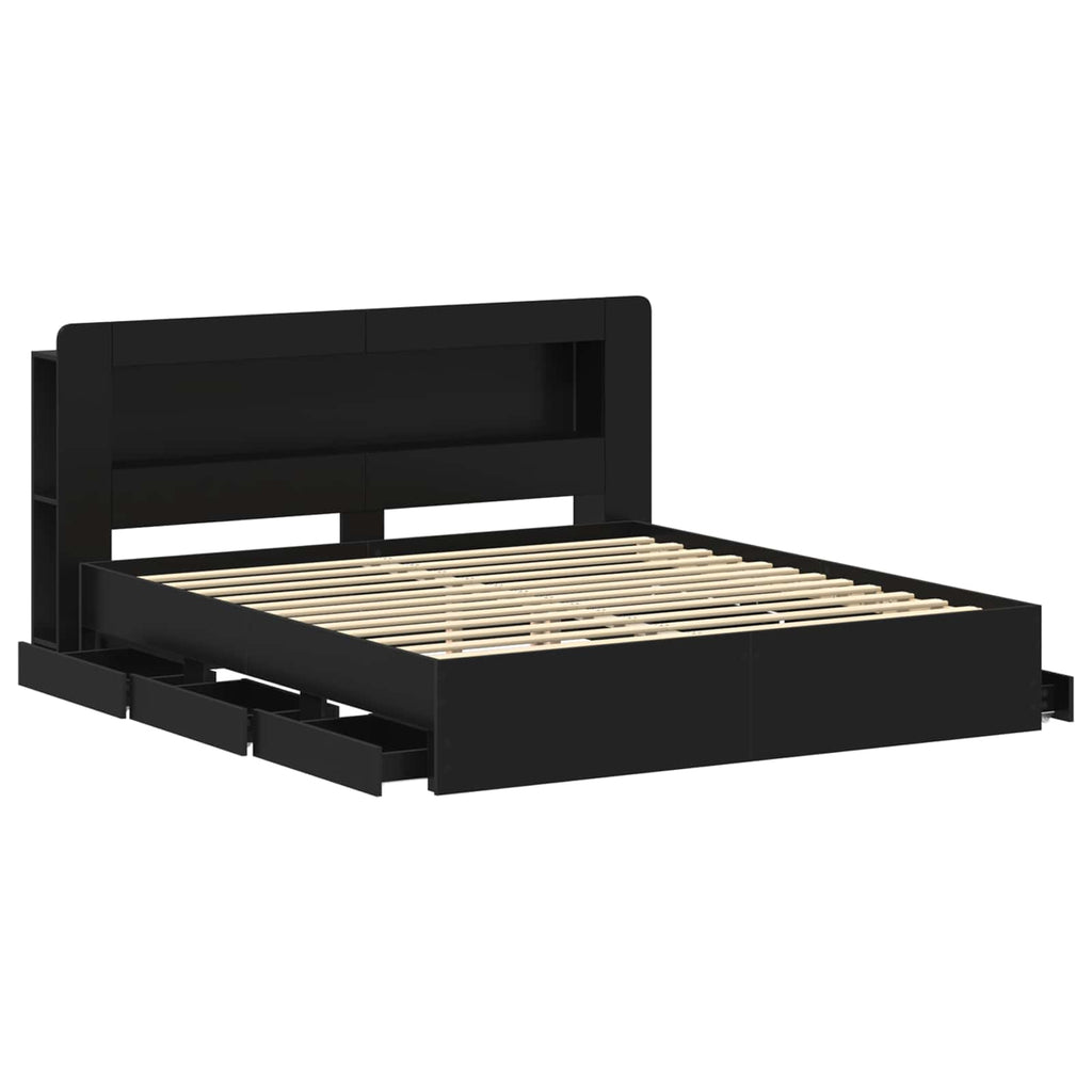 Bettgestell mit Stauraum Schwarz 200 x 200 cm Holzwerkstoff