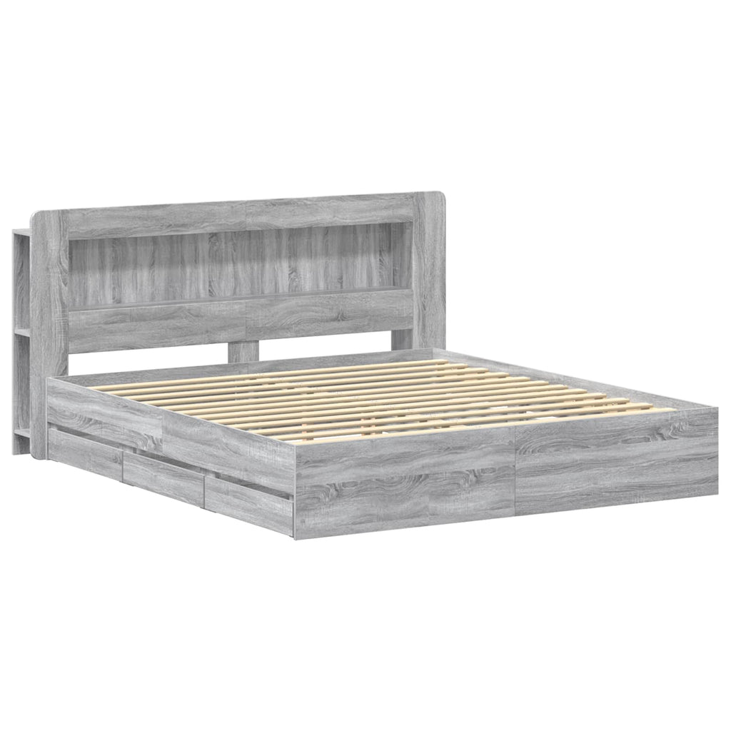 Bettgestell mit Stauraum Grau Sonoma 200 x 200 cm Holzwerkstoff
