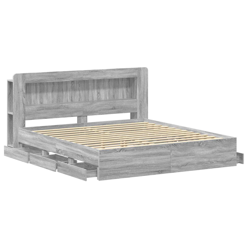 Bettgestell mit Stauraum Grau Sonoma 200 x 200 cm Holzwerkstoff