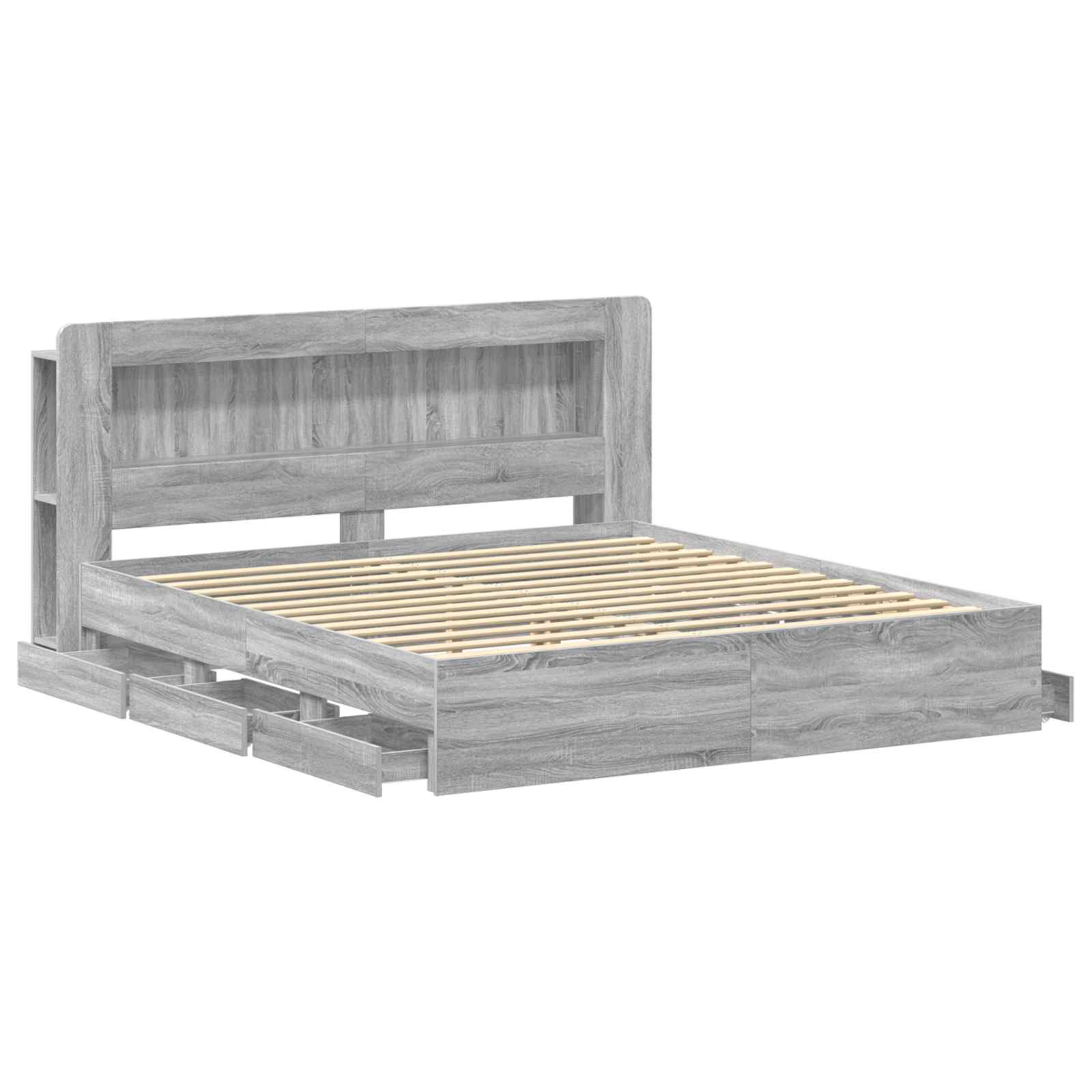 Bettgestell mit Stauraum Grau Sonoma 200 x 200 cm Holzwerkstoff