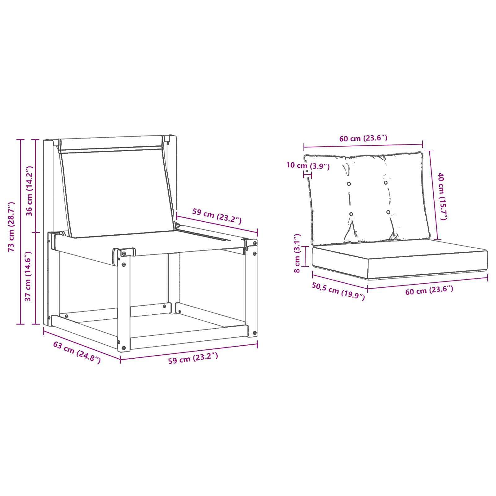 2 Stück Outdoor-Sofa Massivholz Akazie Natur