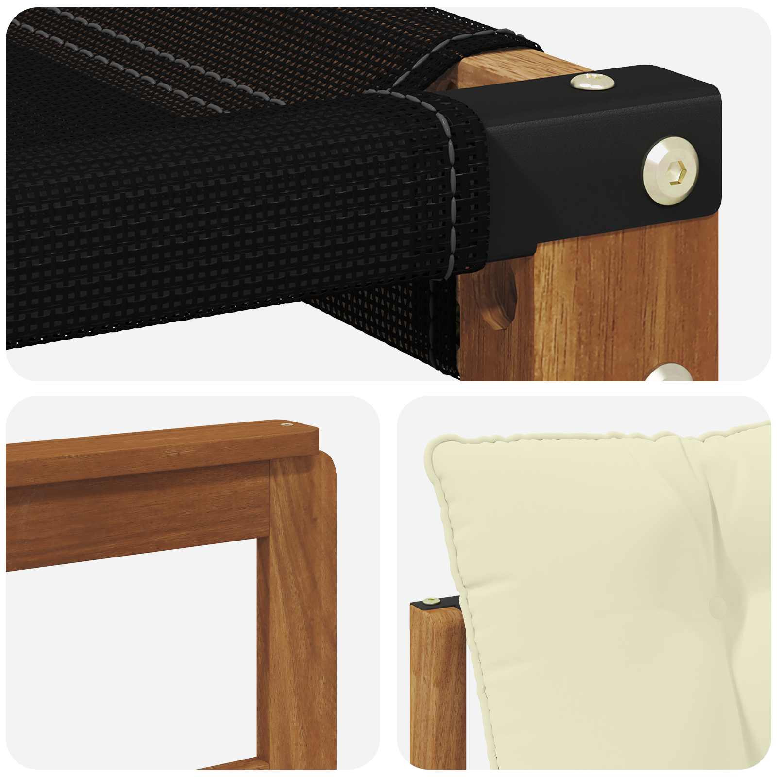 Outdoor-Sofa Massives Akazienholz und Textilene Natur und Creme