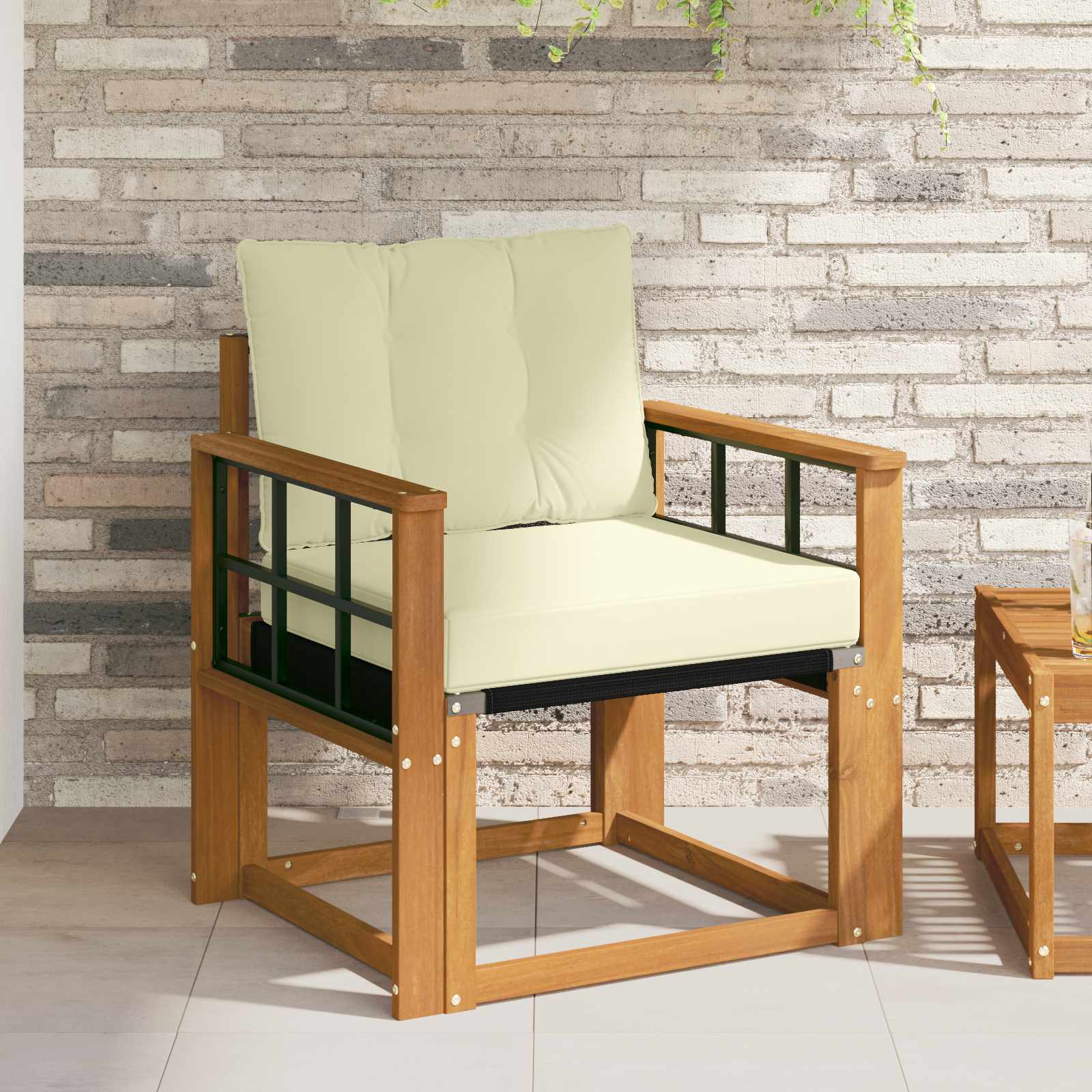 Outdoor-Sofa Massivholz Akazie Natur und Creme