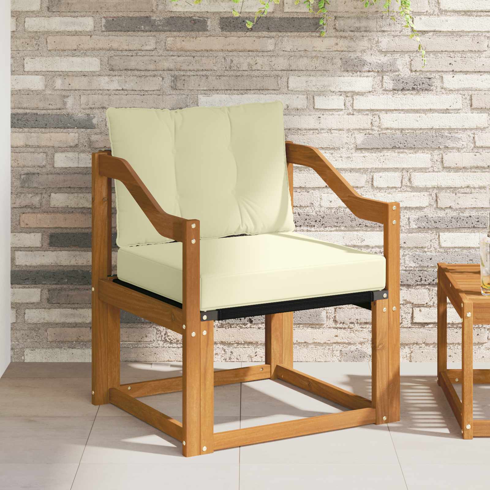Outdoor-Sofa Massivholz Akazie Natur und Creme