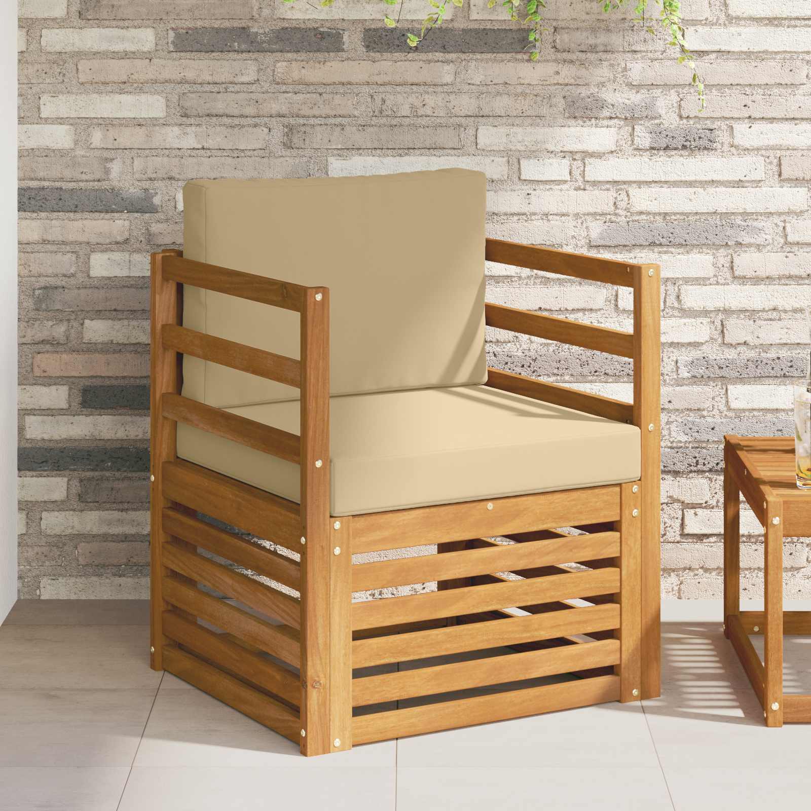 Outdoor-Sofa Massives Akazienholz und Polyester Natur