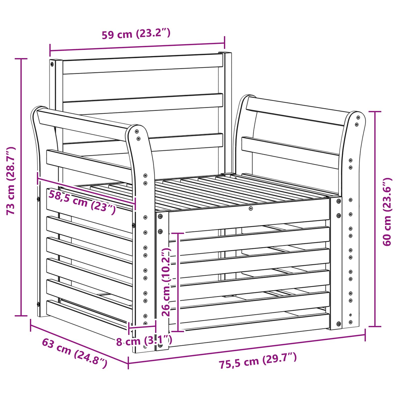 Outdoor-Sofa Massivholz Akazie Natur