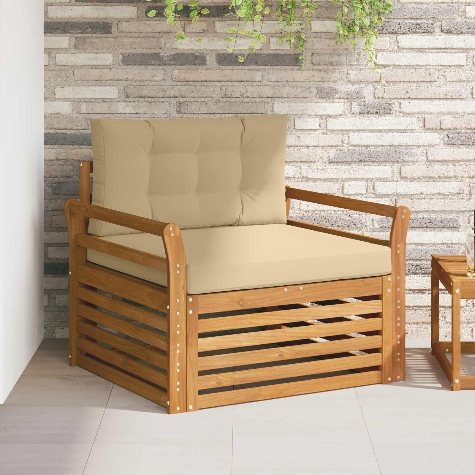Outdoor-Sofa Massives Akazienholz und Polyester Natur und Beige