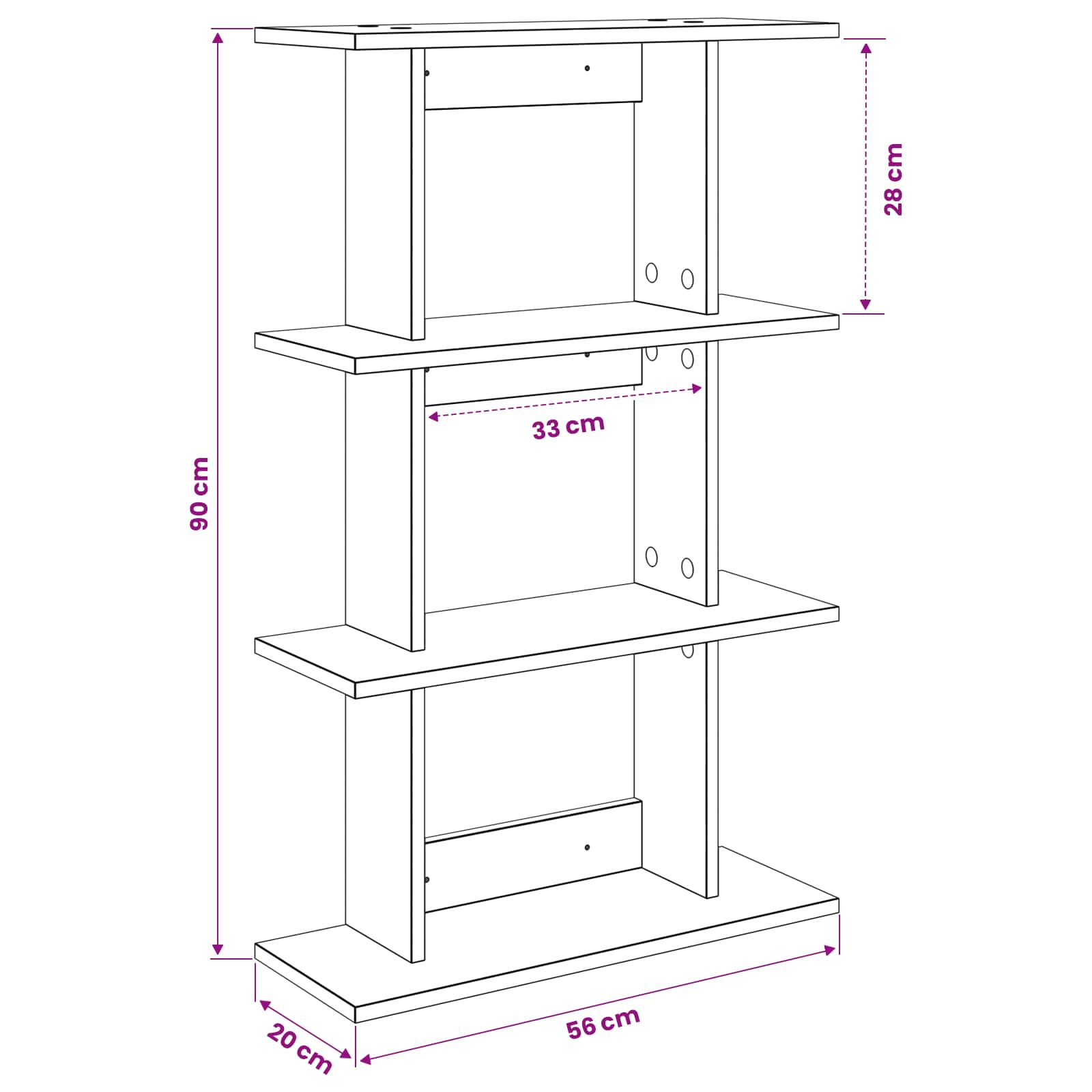 Wandregal Wandhalterung Schwarz 56 x 20 x 90 cm Holzwerkstoff