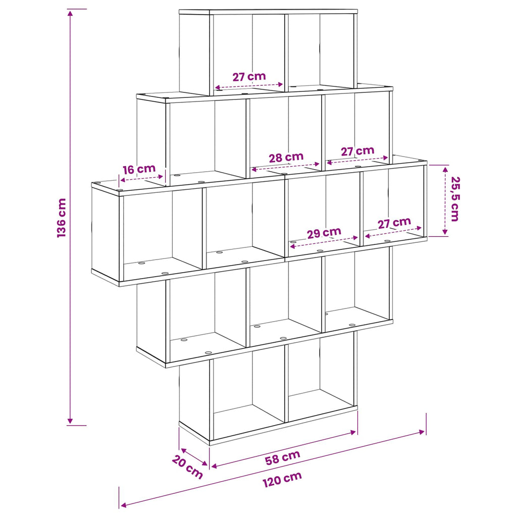 Wandregal Sonoma-Eiche 120 x 20 x 136 cm Holzwerkstoff