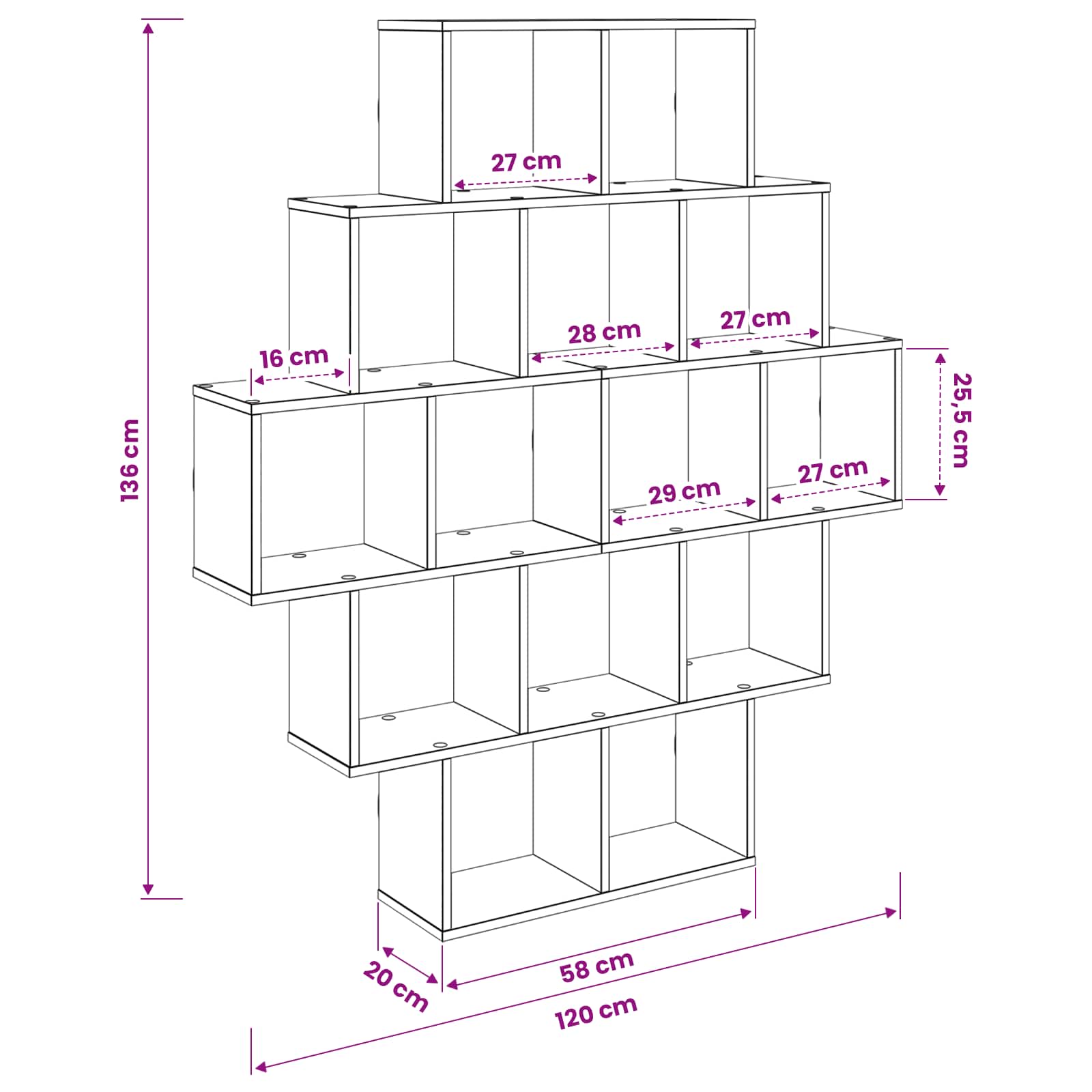 Wandregal Sonoma-Eiche 120 x 20 x 136 cm Holzwerkstoff