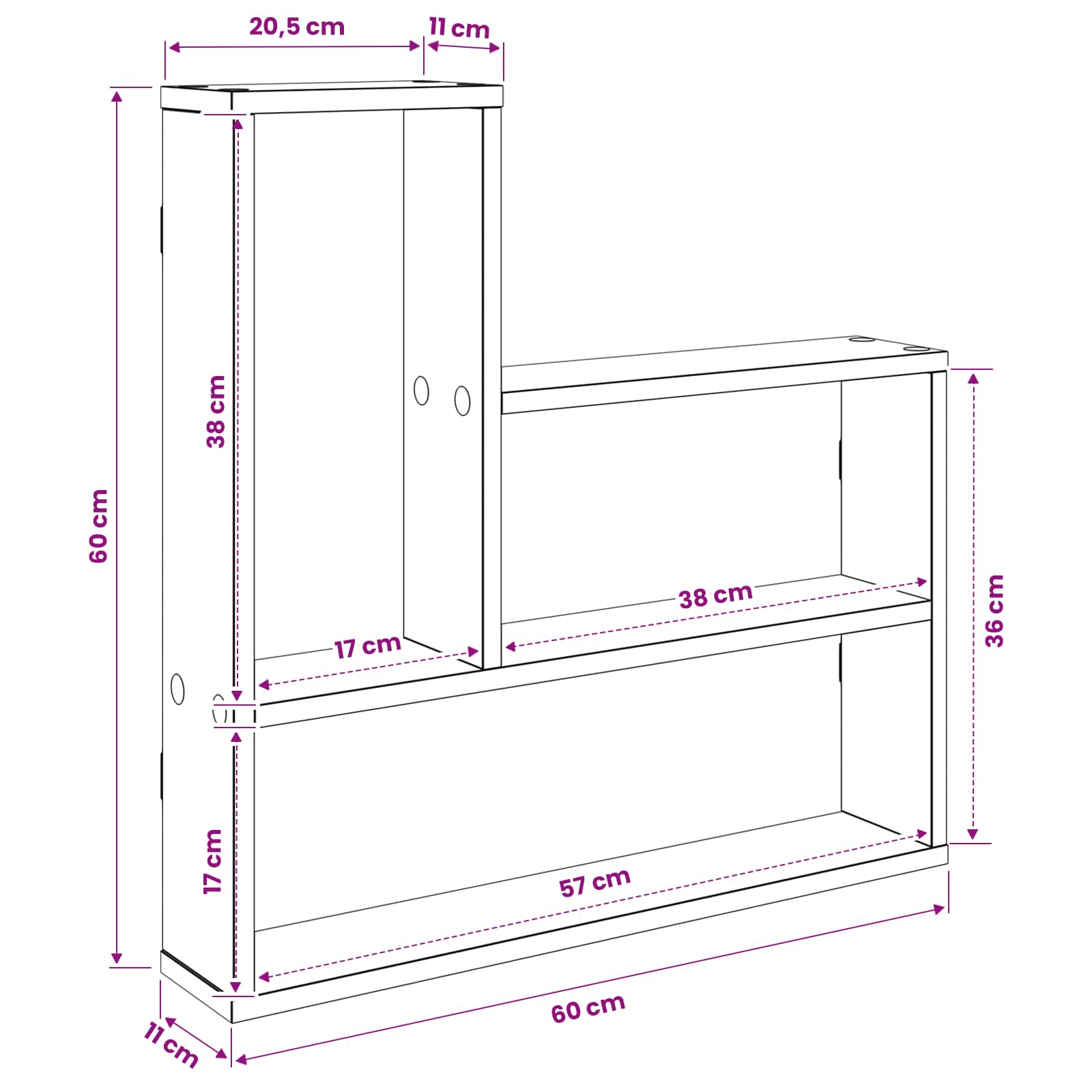Wandregal Artisan-Eiche 60 x 11 x 60 cm Holzwerkstoff