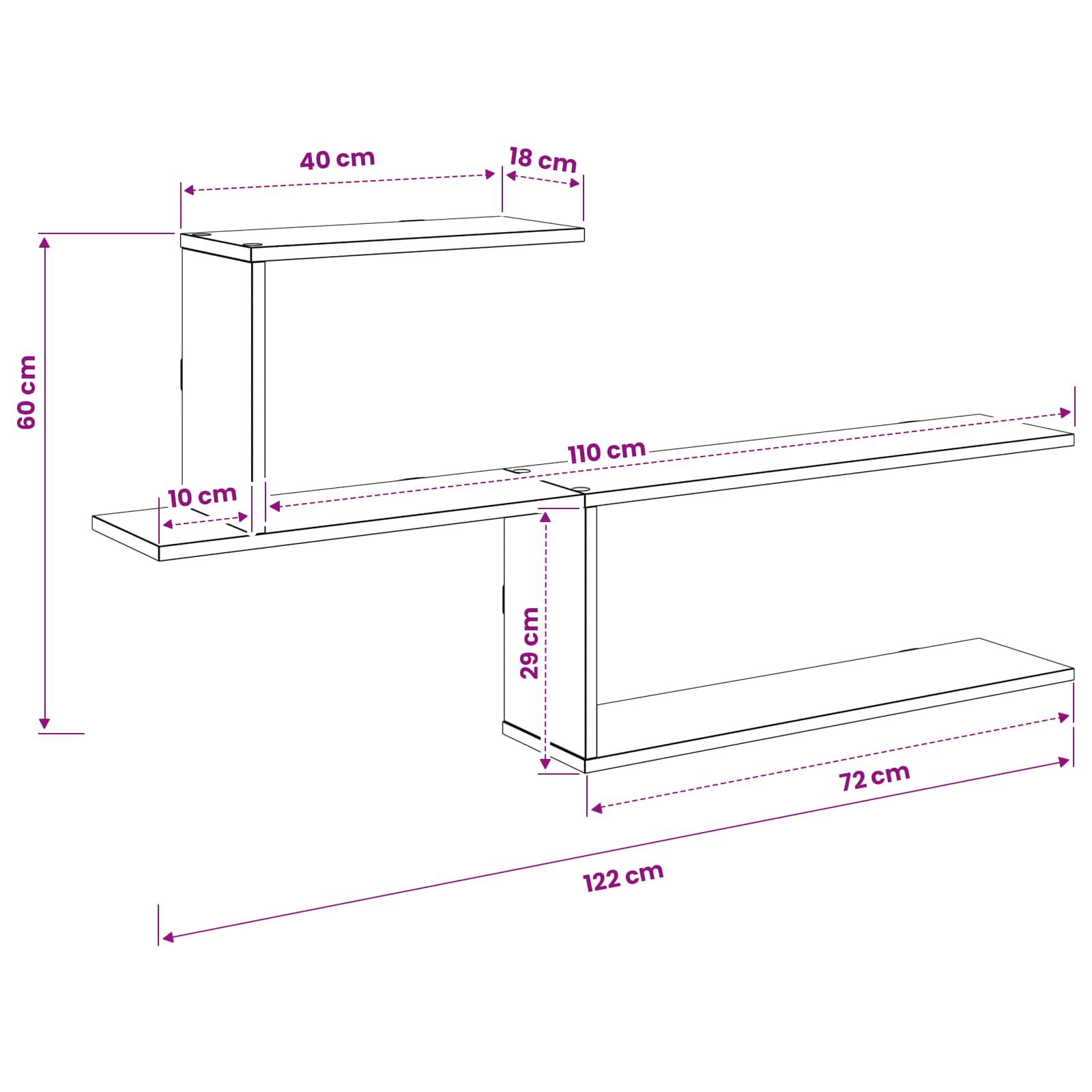 Wandregal Artisan-Eiche 122 x 18 x 60 cm Holzwerkstoff