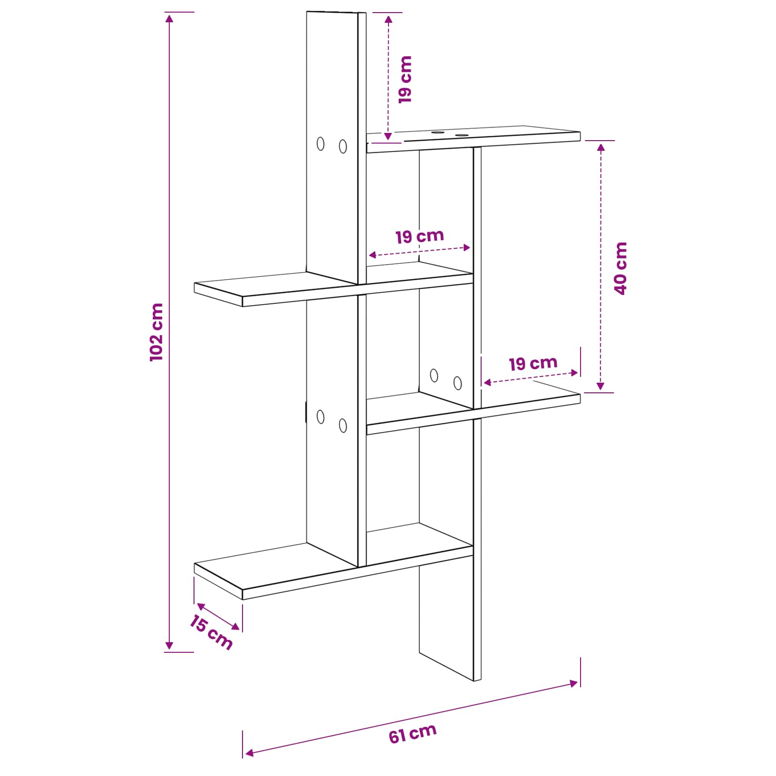 Wandregal Altholz 61 x 15 x 102 cm Holzwerkstoff