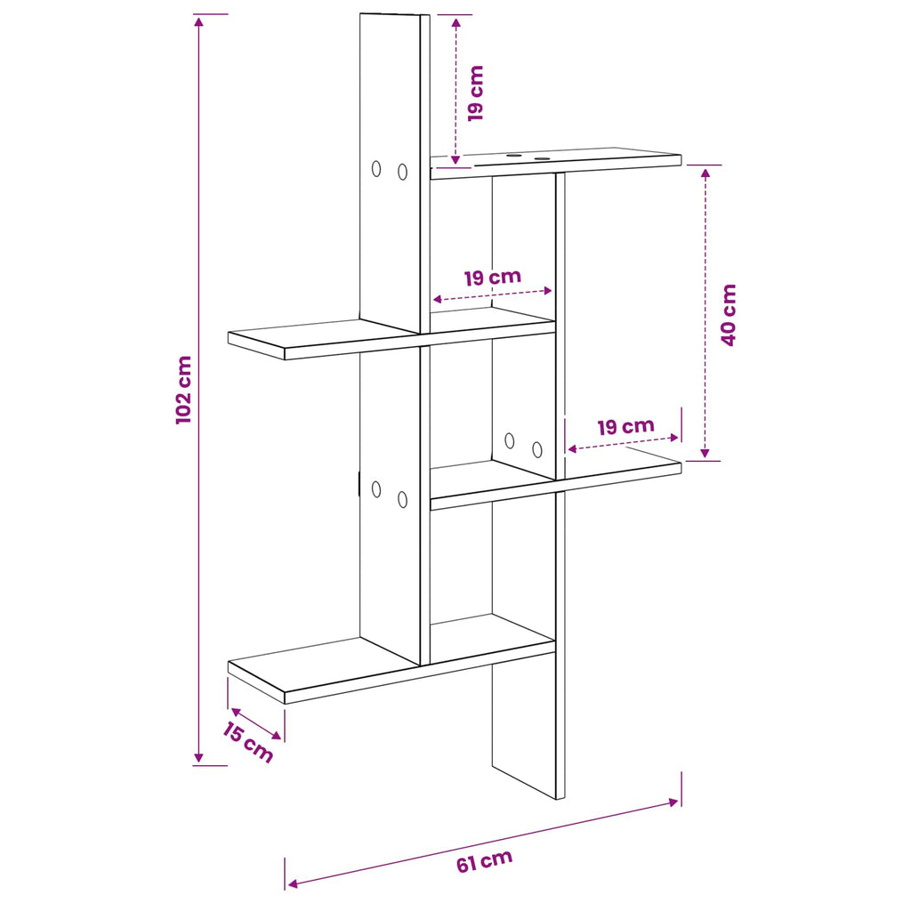 Wandregal Artisan-Eiche 61 x 15 x 102 cm Holzwerkstoff