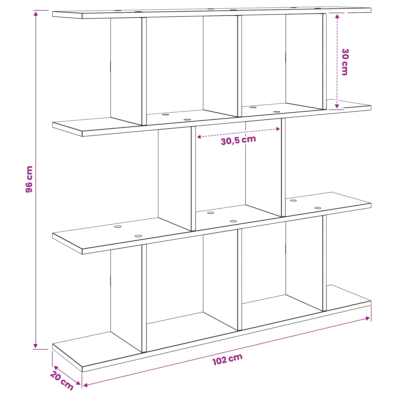 Wandregal Weiß 102 x 20 x 96 cm Holzwerkstoff