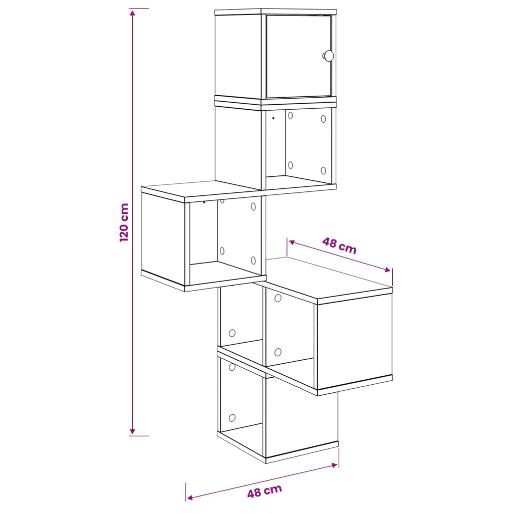 Wand-Eckregal Betongrau 48 x 48 x 120 cm Holzwerkstoff