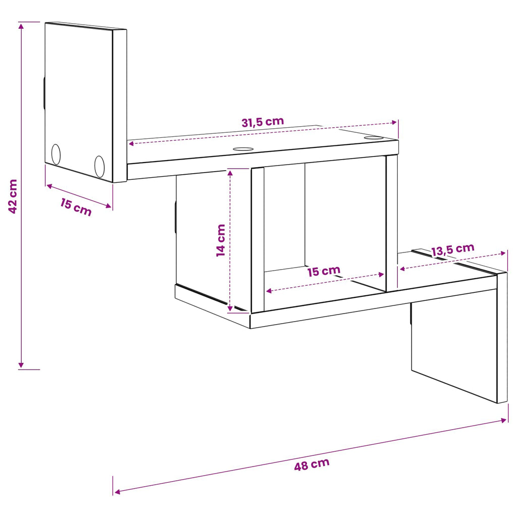 Wandregal Raucheiche 48 x 15 x 42 cm Holzwerkstoff