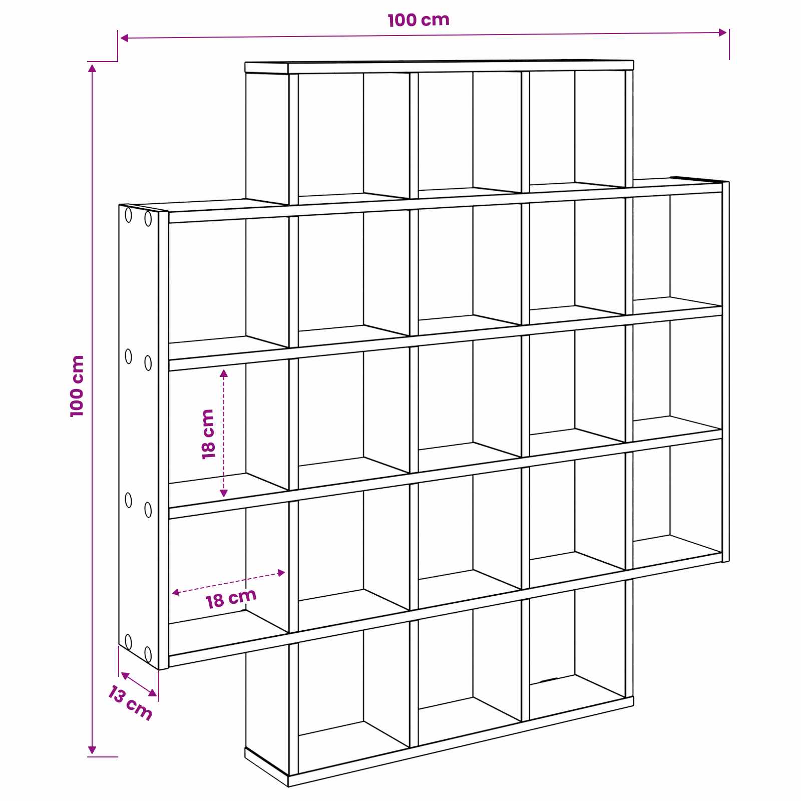 Wandregal Artisan-Eiche 100 x 13 x 100 cm Holzwerkstoff