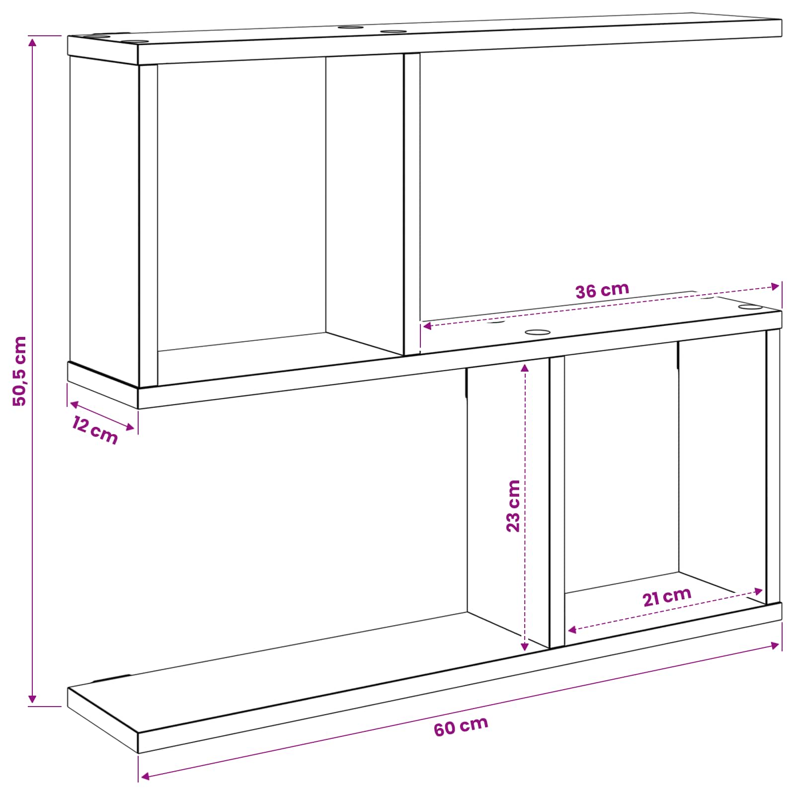 Wandregal Betongrau 60 x 12 x 50,5 cm Holzwerkstoff