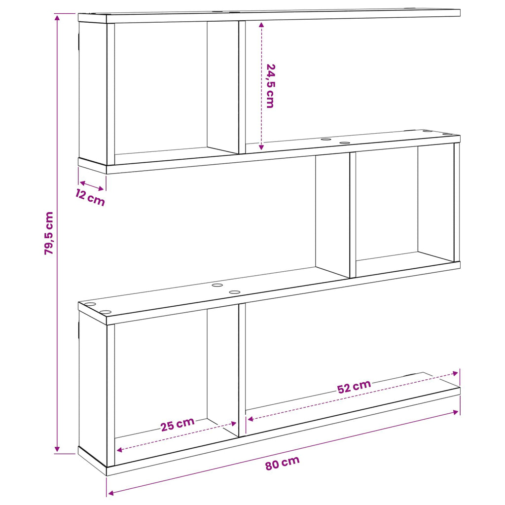 Wandregal Schwarze Eiche 80 x 12 x 79,5 cm Holzwerkstoff