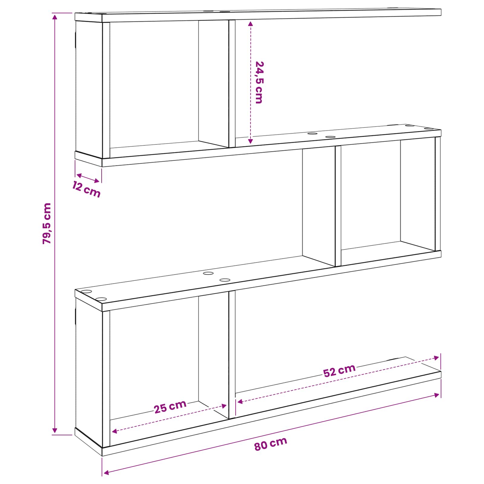 Wandregal Raucheiche 80 x 12 x 79,5 cm Holzwerkstoff