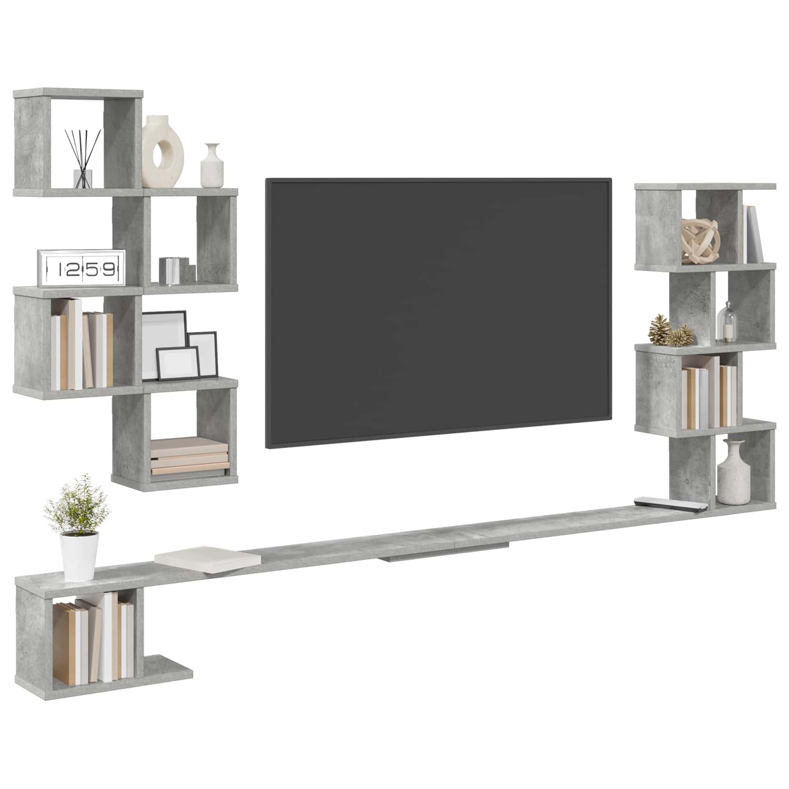 Wandmontiertes TV-Regal Betongrau 180 x 15 x 94 cm