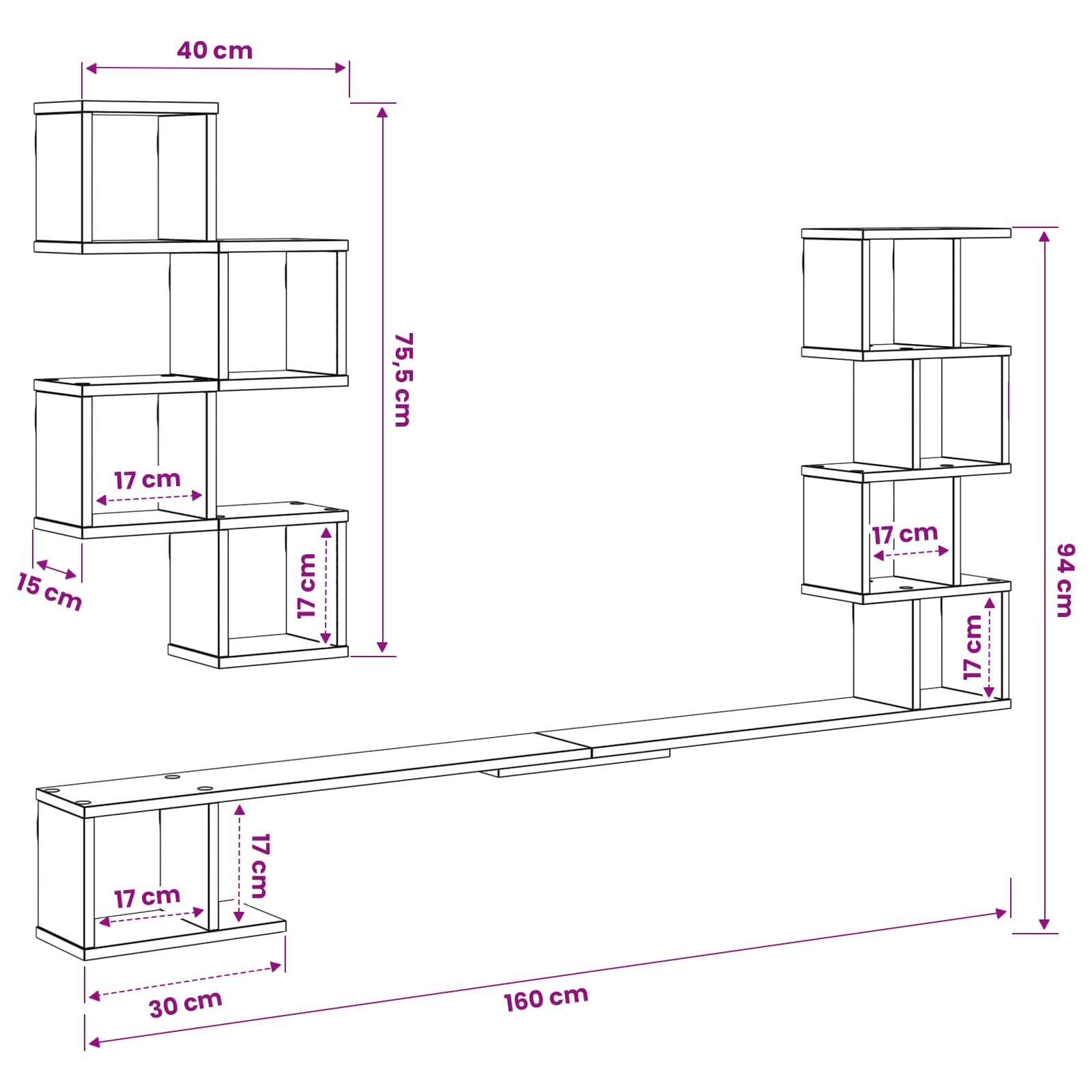 Wandmontiertes TV-Regal Weiß 160 x 15 x 94 cm Holzwerkstoff